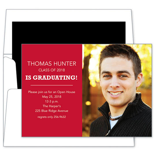 Red Block Graduating Photo Invitations